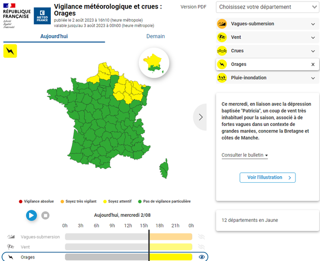 Les départements en vigilance orages.
