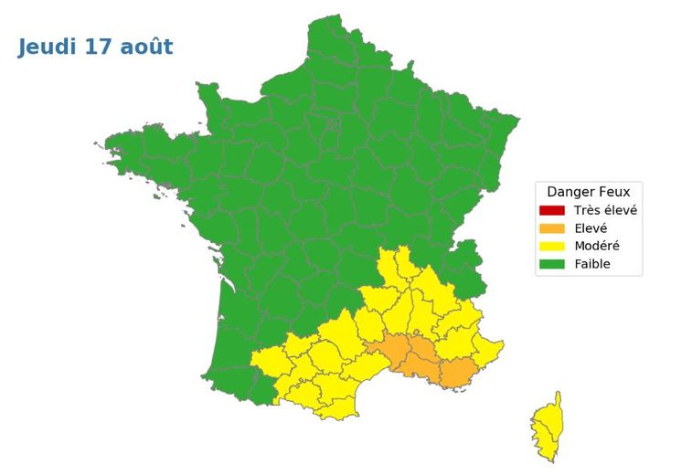 Une grande partie du sud de la France en vigilance feux de forêt. Dont la quasi-totalité de l'Occitanie.