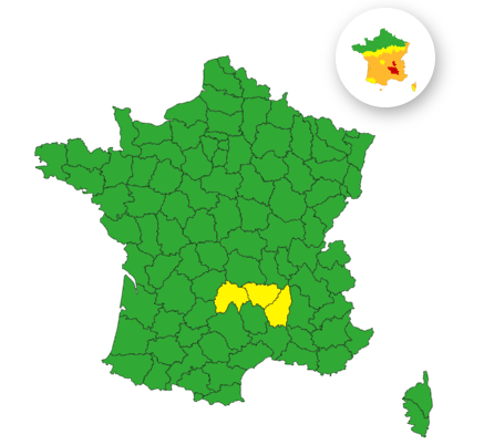 Trois départements également en vigilance jaune pour les orages.