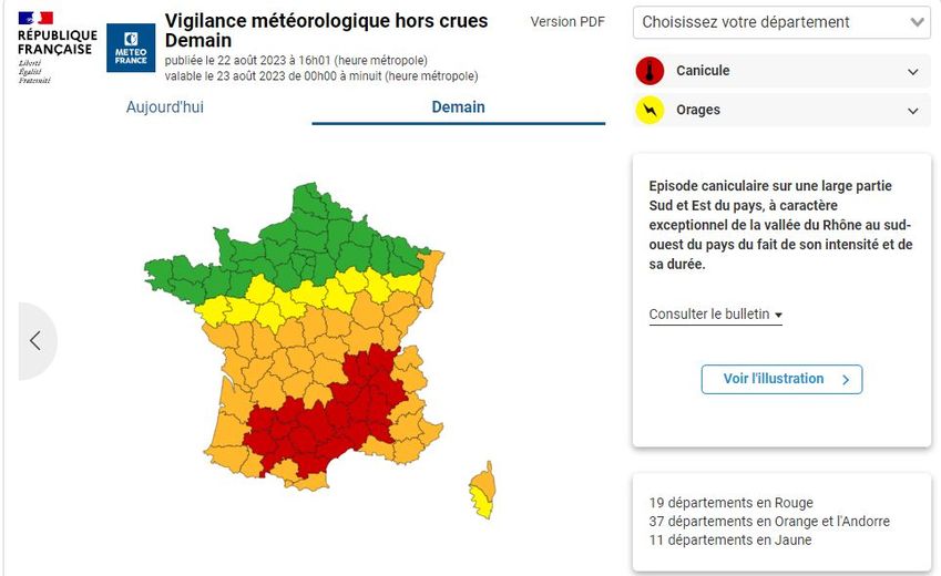 Quinze nouveaux départements passent en alerte rouge canicule mercredi 23 août.
