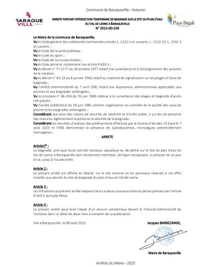 Voici l'arrêté municipal pris par la mairie de Baraqueville.
