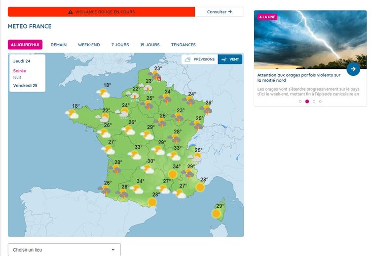 Le temps se gâte dans le Nord et l'Est de la France. Des orages attendus aussi sur le Massif central.
