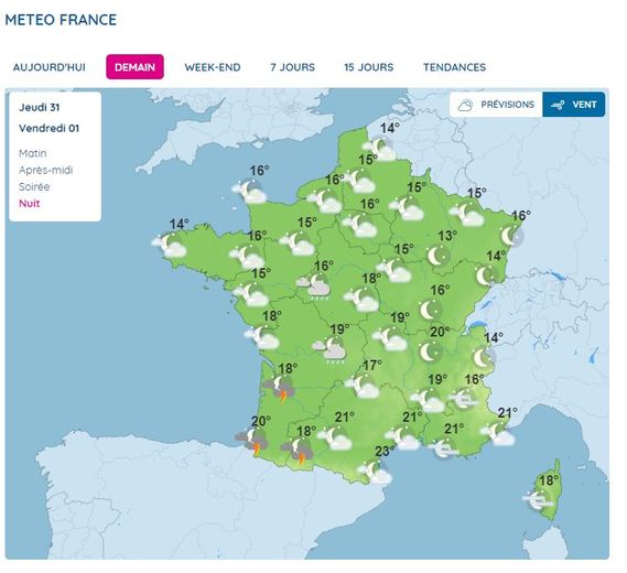 Les prévisions pour la nuit du 1er au 2 septembre 2023.