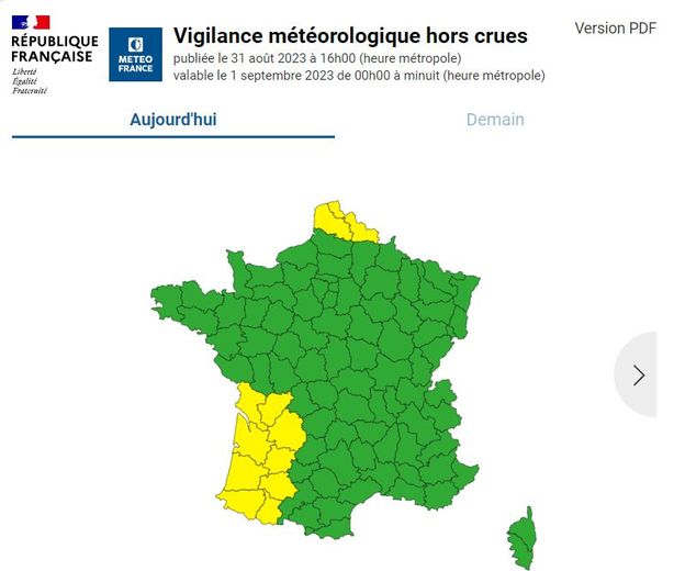 Une vigilance jaune émise pour ce vendredi 1er septembre 2023.