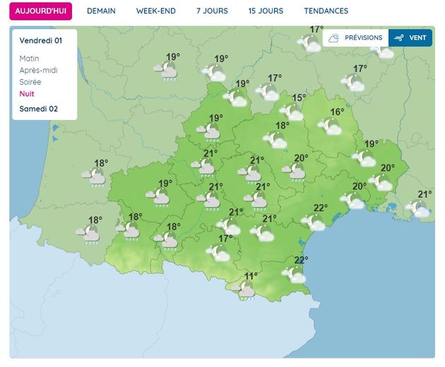 Les prévisions de la nuit de vendredi à samedi.