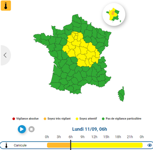 Dès ce lundi matin 6 heures, il ne reste qu'une vingtaine de départements en vigilance jaune canicule.