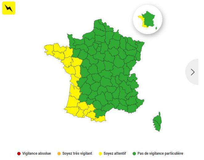 L'ouest de la France en jaune, ce vendredi 15 septembre 2023.