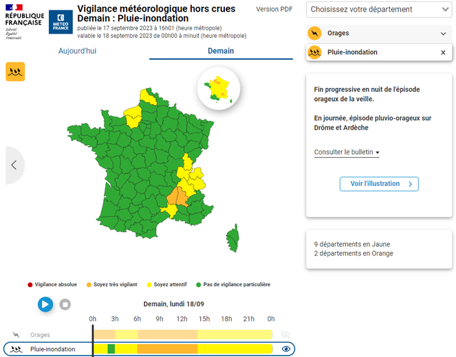 Les départements en vigilance pluie-inondation ce lundi.