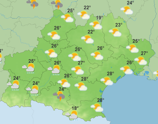 Les prévisions ce lundi après-midi en Occitanie.