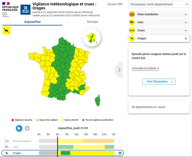 Les départements en vigilance orages.