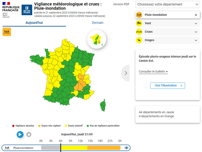 Les départements en vigilance pluie-inondation.