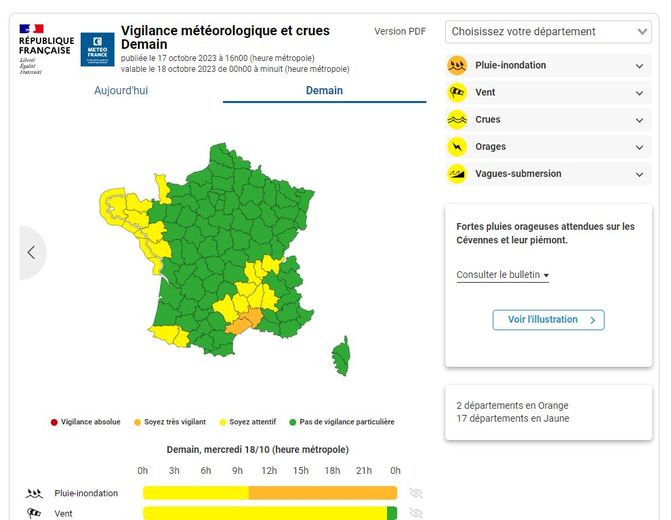 Deux départements placés en vigilance orange et 17 autres en jaune.
