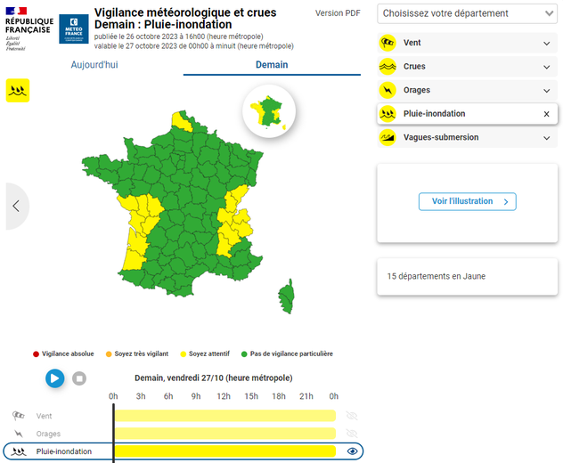 Les départements en vigilance pluie-inondation.