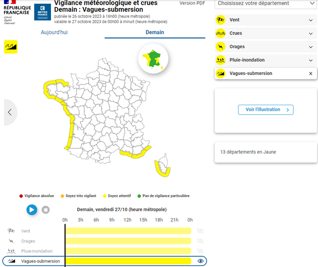 Les départements en vigilance vagues-submersion.