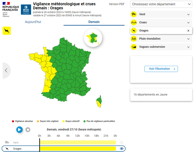Les départements en vigilance orages.