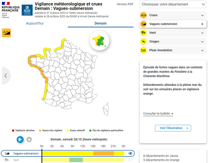 13 départements en vigilance vagues-submersion.