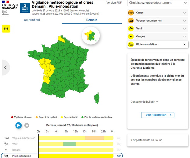 9 départements en vigilance pluie-inondation.