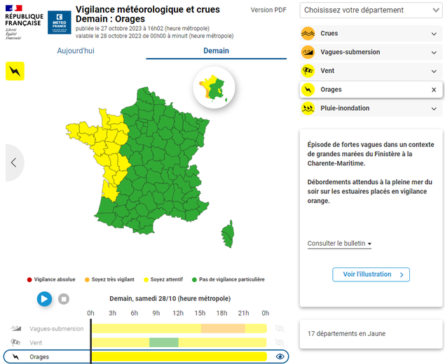 17 départements en vigilance orages.