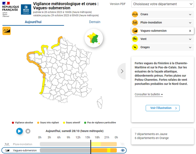 Les départements en vigilance vagues-submersion.