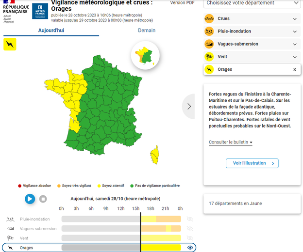 Les départements en vigilance orages.