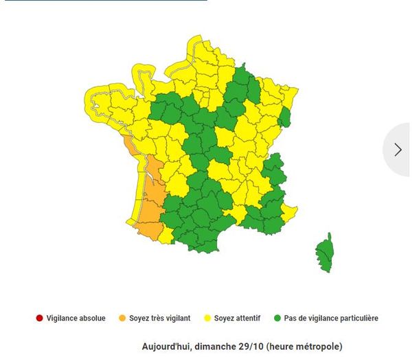 Cinq départements sont encore en vigilance orange, ce dimanche 29 octobre 2023.