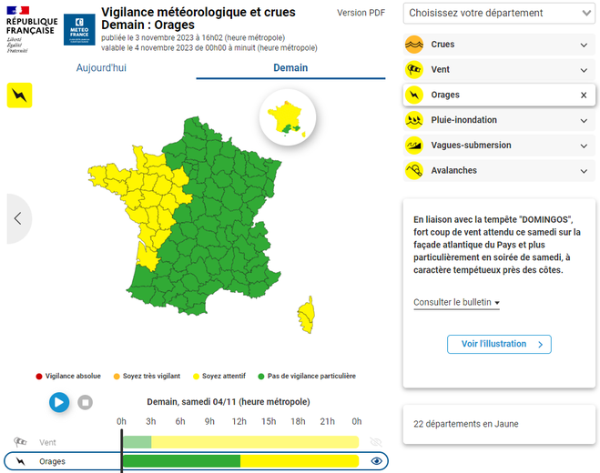 Les départements en vigilance orages.