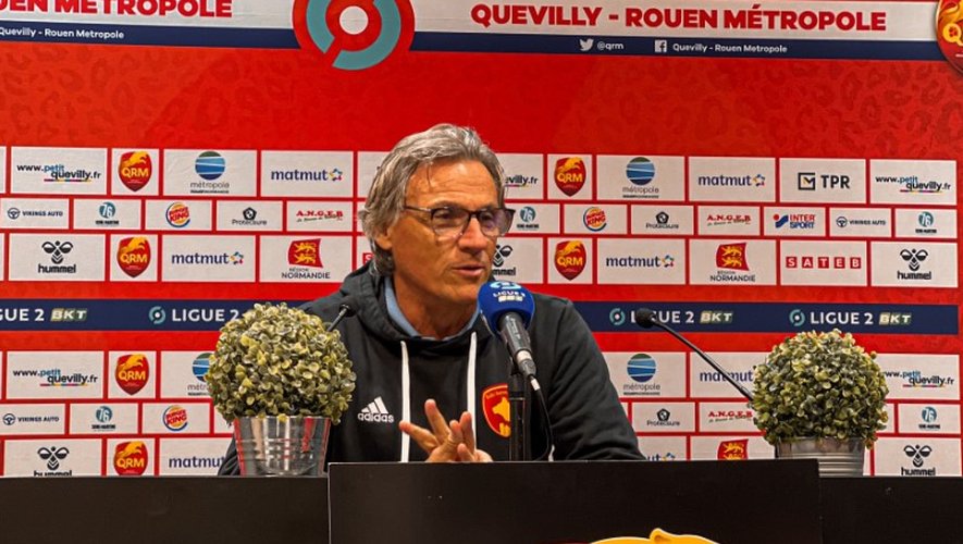 Didier Santini, l'entraîneur de Rodez, en conférence de presse d'après-match ce samedi.