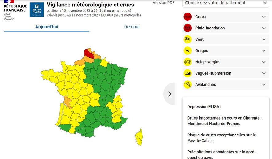 Les vigilances de ce vendredi 10 novembre.