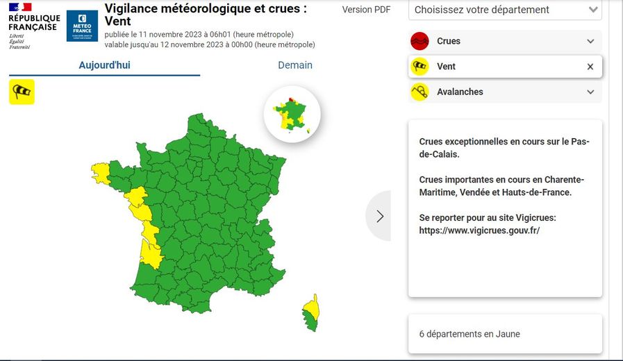 Voici les départements placés en vigilance jaune vent.