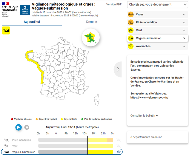 6 départements en vigilance vagues-submersion.
