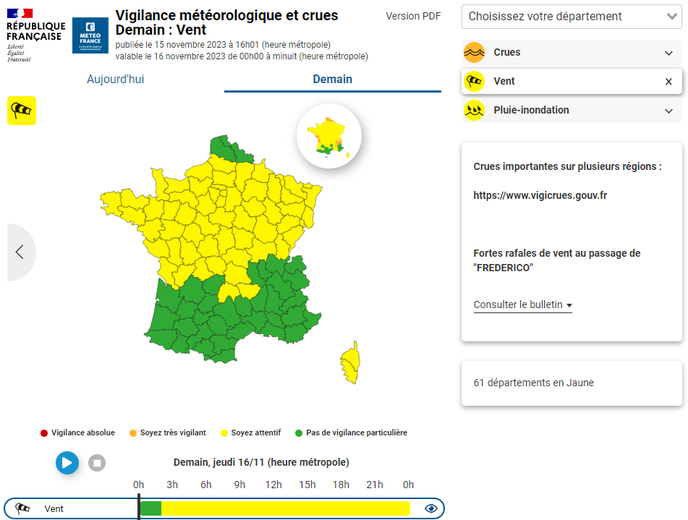 61 départements en vigilance vent ce jeudi.