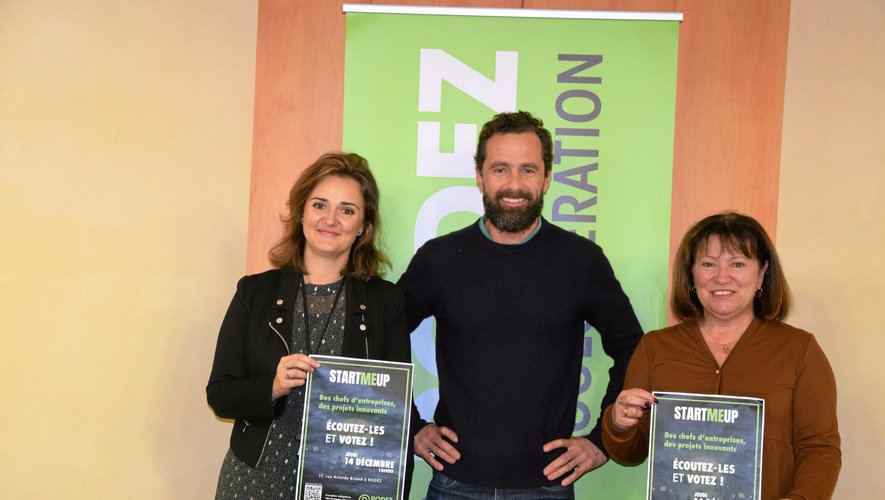 Céline Marcilhac, Raphaël Girardin et Monqiue-Herment-Bultel invitent à voter pour les entrepreneurs de demain à Rodez.