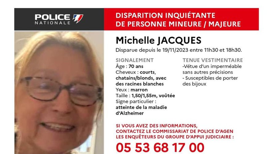 Michelle Jacques a disparu ce dimanche 19 novembre.