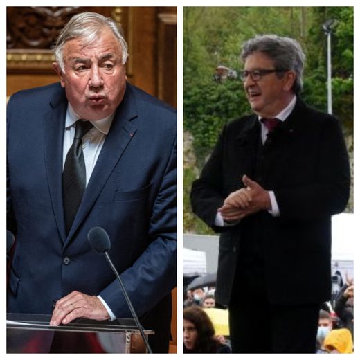 Le président du Sénat, Gérard Larcher à gauche), a dénoncé mercredi 6 décembre une position "irresponsable" et "inacceptable" de Jean-Luc Mélenchon (à droite), le chef de file de LFI.