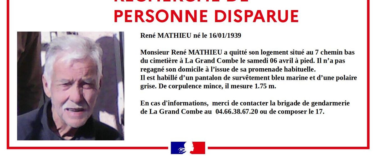 Il n'est pas revenu de sa promenade : on recherche René, 85 ans, disparu depuis ce samedi 6 avril