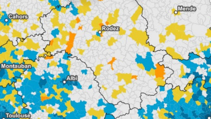 Les communes colonisées depuis 2023 (en orange), depuis 2020-2022 (en jaune) et depuis 2016-2019 (en bleu).