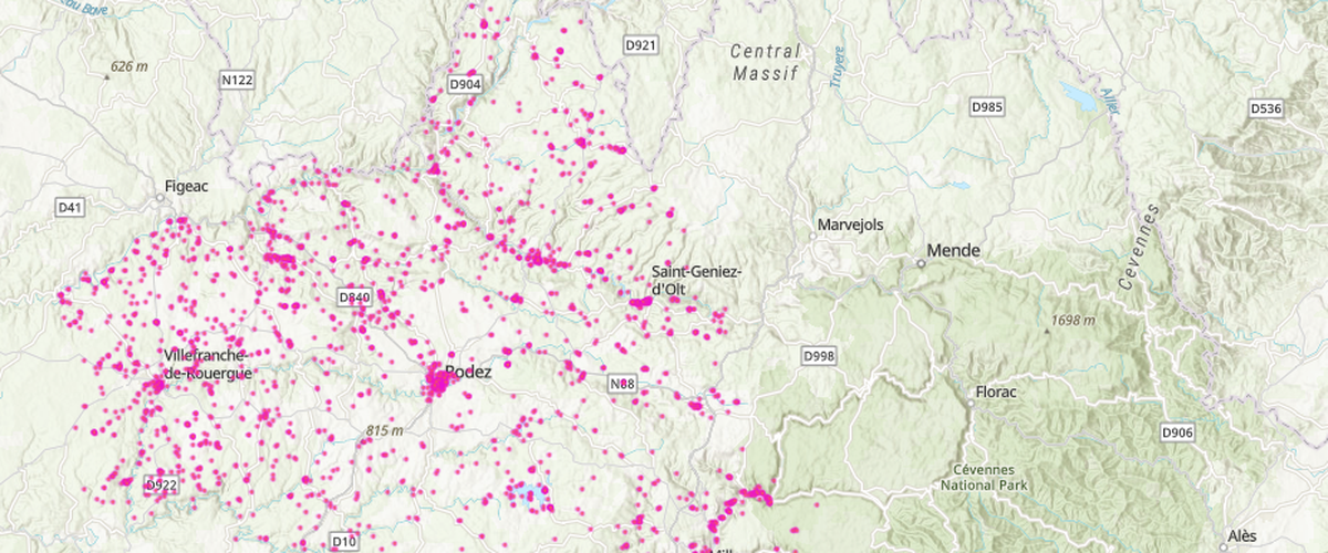 CARTE INTERACTIVE. De Cartayrade tout au sud à Vareilles tout au nord, voici où se situent les 3 653 logements AirBnB de l’Aveyron