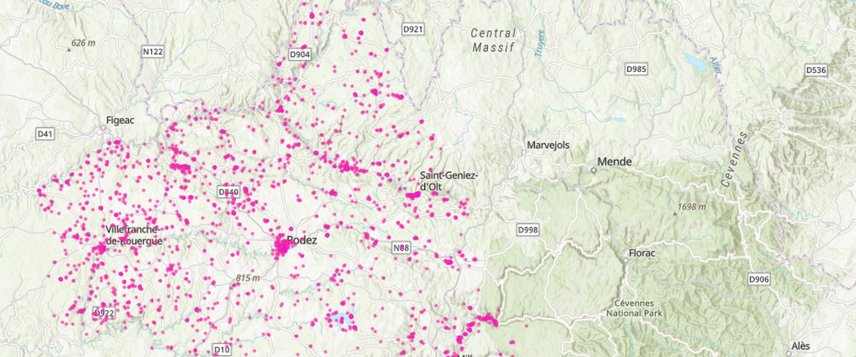 CARTE INTERACTIVE. De Cartayrade tout au sud à Vareilles tout au nord, voici où se situent les 3 653 logements AirBnB de l’Aveyron