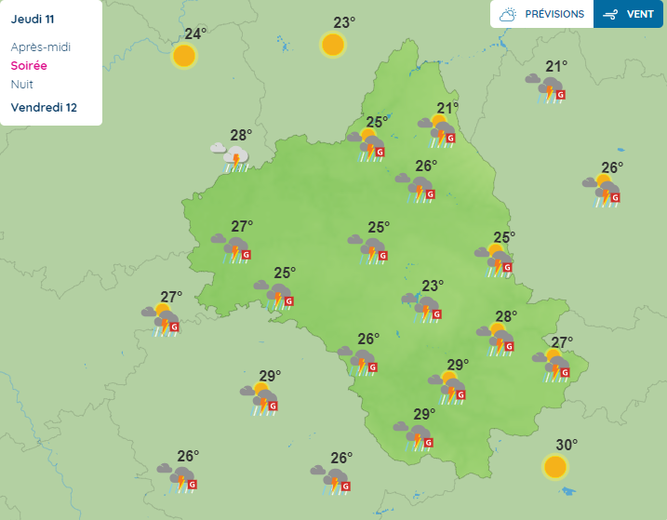 Des orages attendus en soirée en Aveyron.