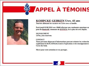 Disparition inquiétante : parti faire une randonnée aquatique, un touriste introuvable depuis deux jours en Corse