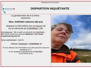 Disparition inquiétante : on recherche Catherine Durand, disparue au volant de sa voiture depuis ce mardi 26 novembre