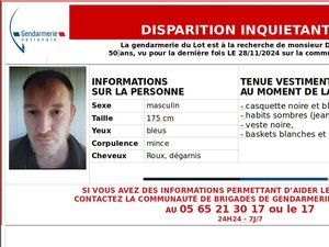 Nouvelle disparition inquiétante dans le Lot : les gendarmes sont à la recherche de Grégory, âgé de 50 ans