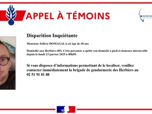 Disparition inquiétante de Joffrey : la gendarmerie recherche cet homme de 38 ans, introuvable depuis une semaine