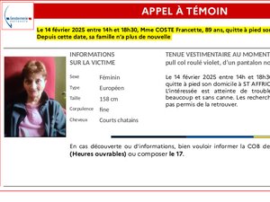 Disparition inquiétante en Aveyron : une femme de 89 ans est introuvable depuis vendredi après avoir quitté son domicile