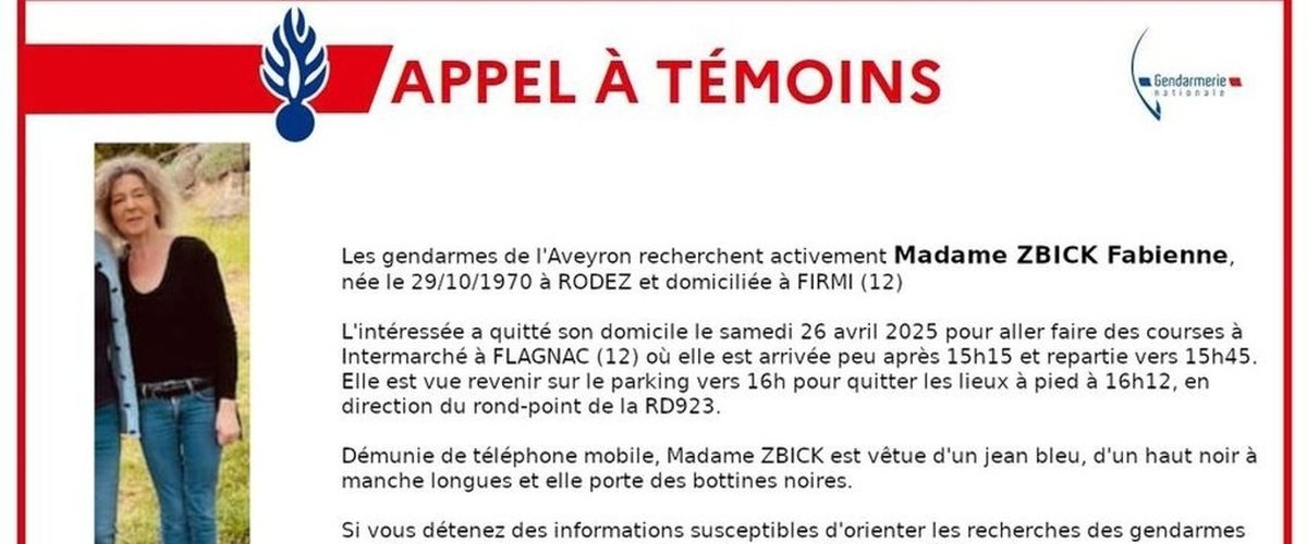 Disparition inquiétante : partie faire des courses, sa voiture est retrouvée sur le parking du supermarché, depuis trois jours Fabienne Zbick reste introuvable
