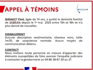 Disparition inquiétante : sans nouvelle de Cloé 14 ans, depuis qu'elle a quitté le domicile familial le 1er mai