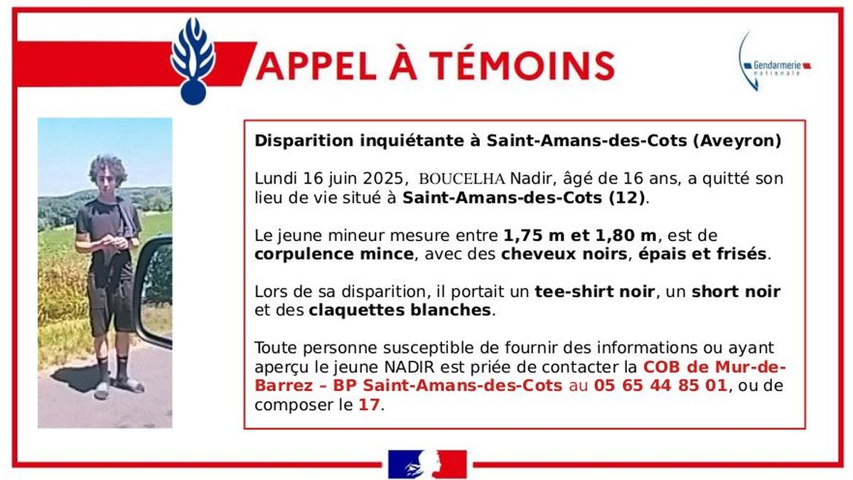 Disparition inquiétante en Aveyron : la gendarmerie lance un appel pour ...