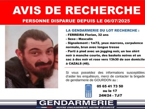 Disparition inquiétante : un homme de 32 ans est introuvable depuis dimanche dans le Lot, un appel à témoins lancé