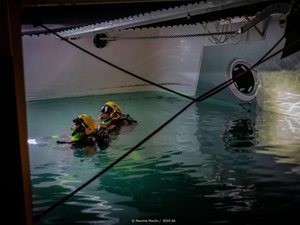 Les pompiers se jettent à l'eau pour porter secours à un catamaran en train de couler