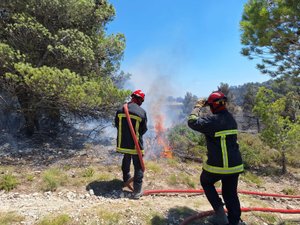 Le feu court à travers les herbes sèches sur 4 hectares aux portes de Millau, les pompiers limitent les dégâts